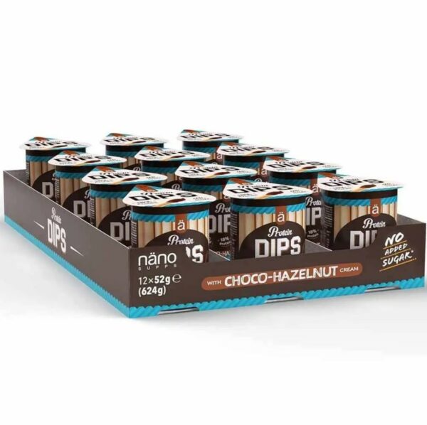 Baltyminės lazdelės NANOSUPPS Dips Choco-Hazelnut, 52 g x 12 vnt.